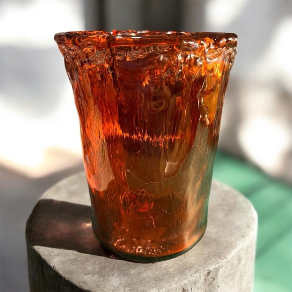vintage Selezione IVV Italian textured orange glass bark Vase.